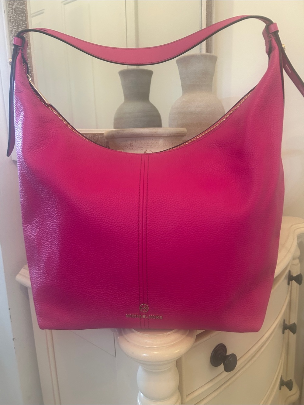 NWT Michael Kors MARGARET WILD BERRY Pebbled Leather  Bag